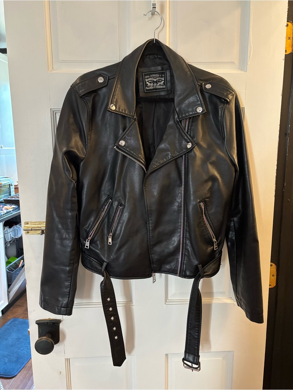 Levi's Black Leather Biker Jacket with Belt
